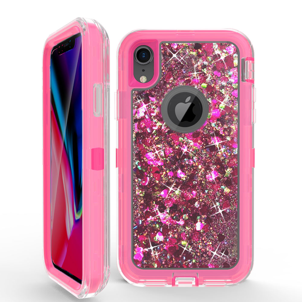 IPHONE Xr 6.1in Star Dust Clear Liquid Armor Robot Case (Hot Pink)